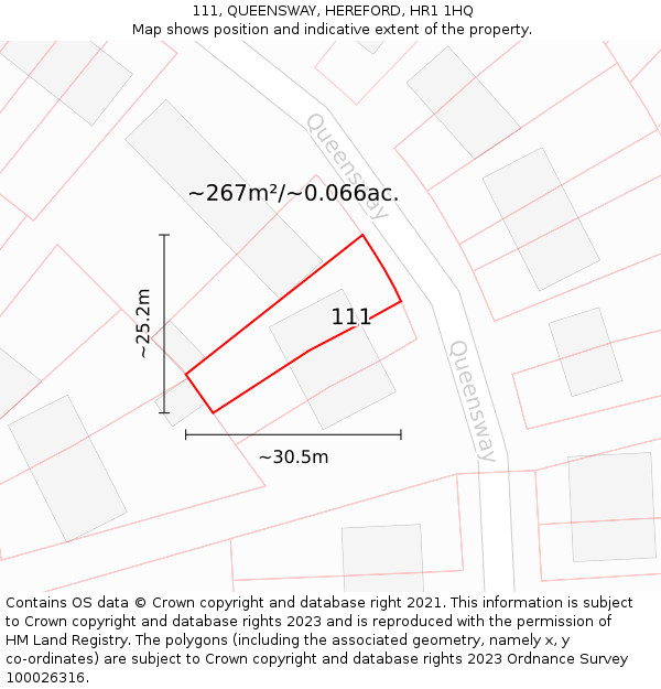 111, QUEENSWAY, HEREFORD, HR1 1HQ: Plot and title map