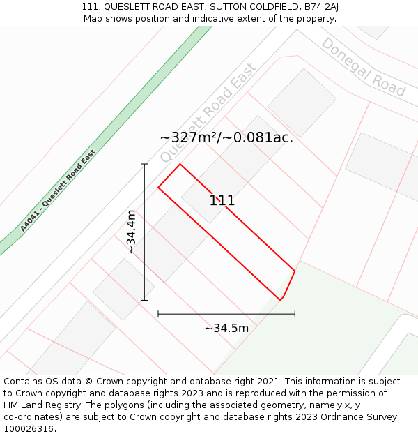 111, QUESLETT ROAD EAST, SUTTON COLDFIELD, B74 2AJ: Plot and title map