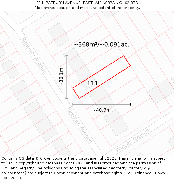 111, RAEBURN AVENUE, EASTHAM, WIRRAL, CH62 8BD: Plot and title map