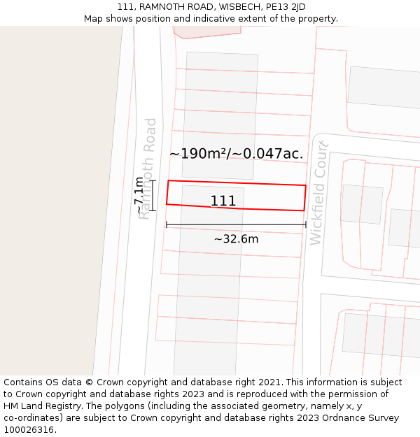 111, RAMNOTH ROAD, WISBECH, PE13 2JD: Plot and title map