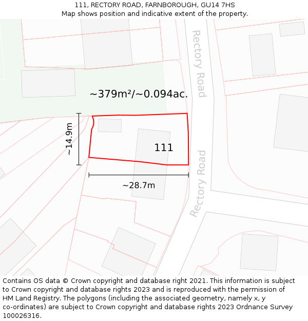 111, RECTORY ROAD, FARNBOROUGH, GU14 7HS: Plot and title map