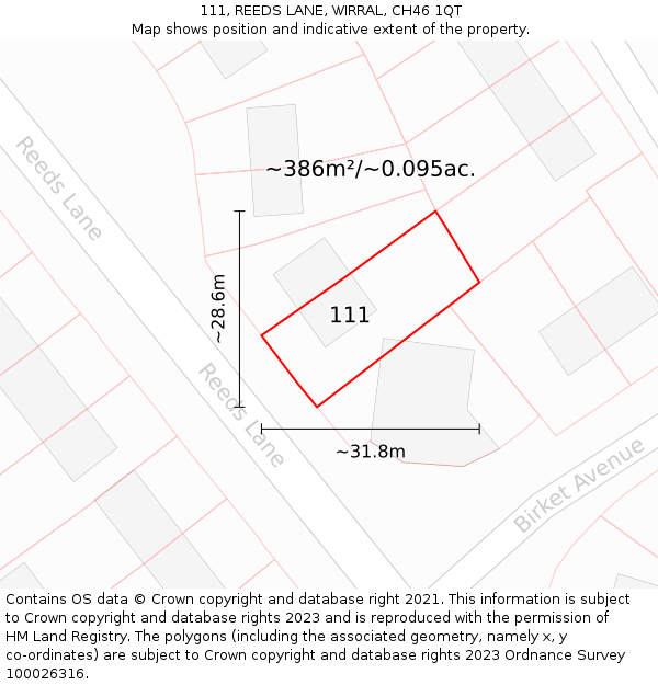 111, REEDS LANE, WIRRAL, CH46 1QT: Plot and title map