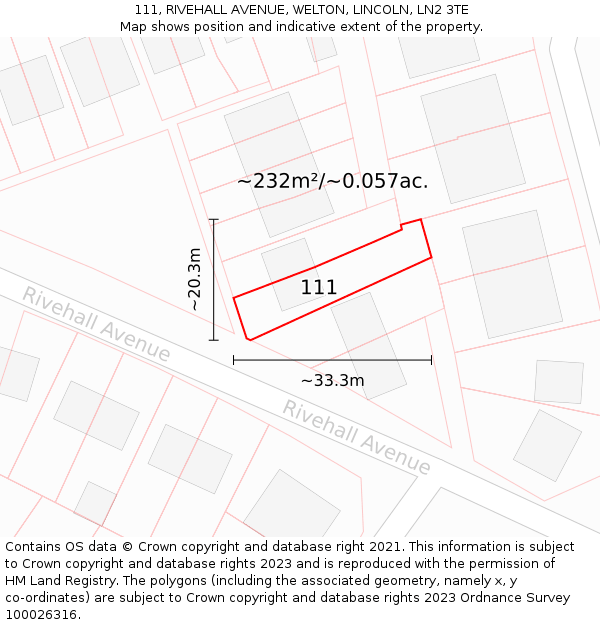 111, RIVEHALL AVENUE, WELTON, LINCOLN, LN2 3TE: Plot and title map