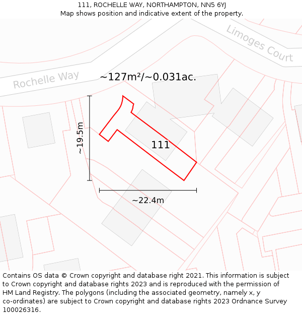 111, ROCHELLE WAY, NORTHAMPTON, NN5 6YJ: Plot and title map