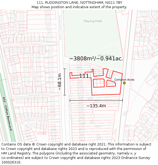 111, RUDDINGTON LANE, NOTTINGHAM, NG11 7BY: Plot and title map