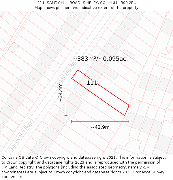 111, SANDY HILL ROAD, SHIRLEY, SOLIHULL, B90 2EU: Plot and title map