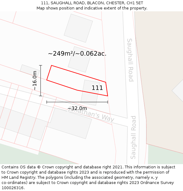 111, SAUGHALL ROAD, BLACON, CHESTER, CH1 5ET: Plot and title map