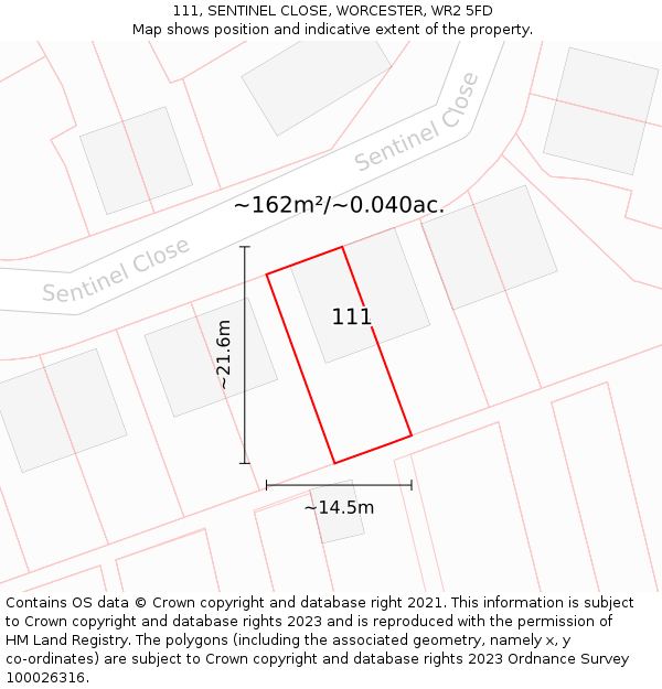 111, SENTINEL CLOSE, WORCESTER, WR2 5FD: Plot and title map