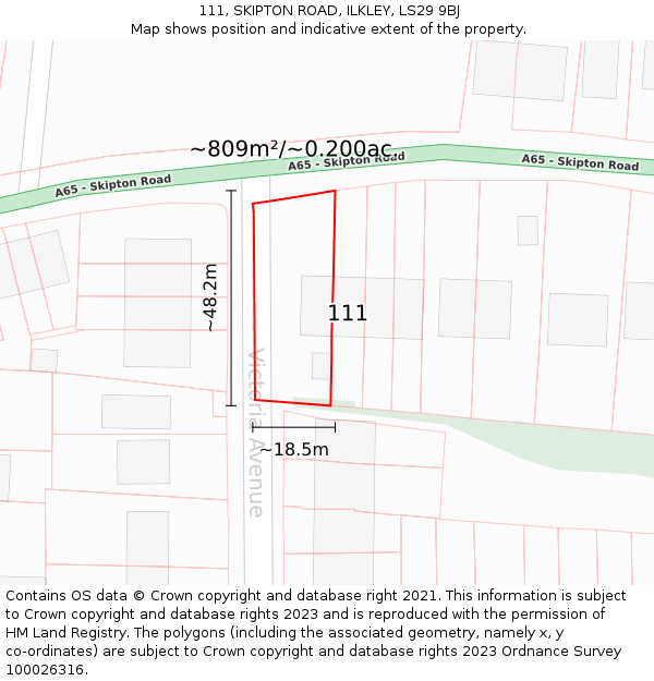 111, SKIPTON ROAD, ILKLEY, LS29 9BJ: Plot and title map