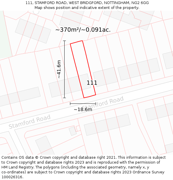 111, STAMFORD ROAD, WEST BRIDGFORD, NOTTINGHAM, NG2 6GG: Plot and title map