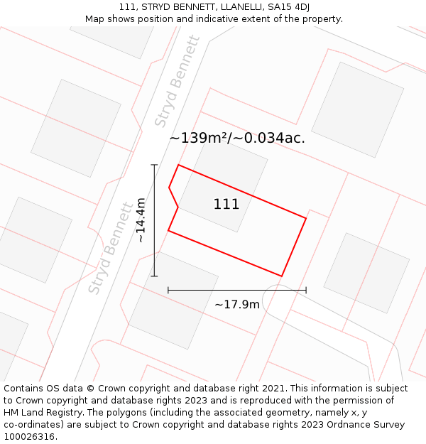 111, STRYD BENNETT, LLANELLI, SA15 4DJ: Plot and title map