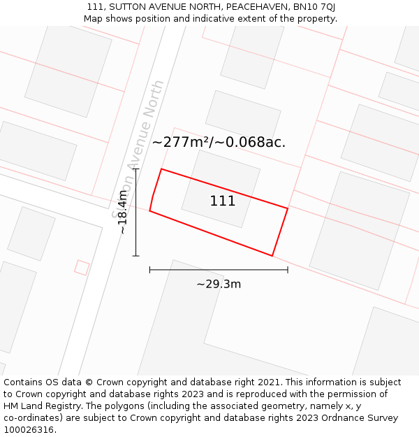 111, SUTTON AVENUE NORTH, PEACEHAVEN, BN10 7QJ: Plot and title map