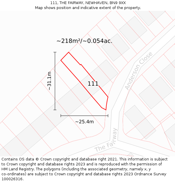 111, THE FAIRWAY, NEWHAVEN, BN9 9XX: Plot and title map