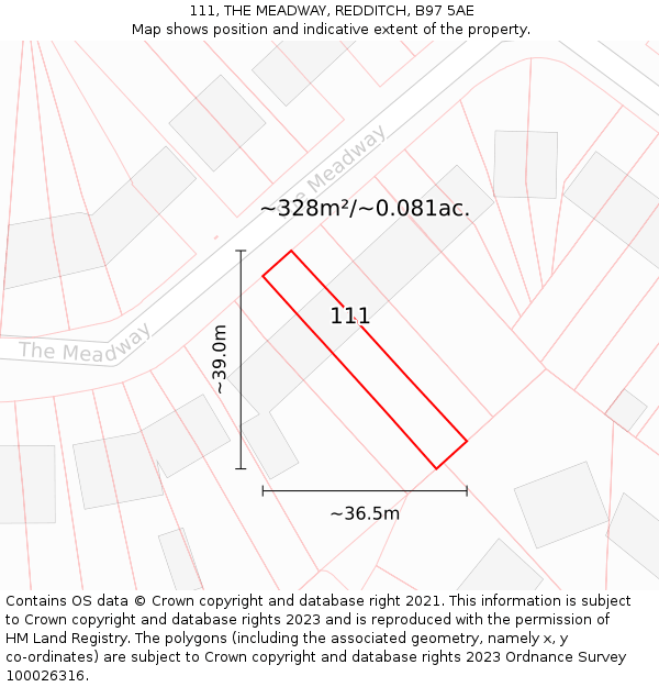 111, THE MEADWAY, REDDITCH, B97 5AE: Plot and title map
