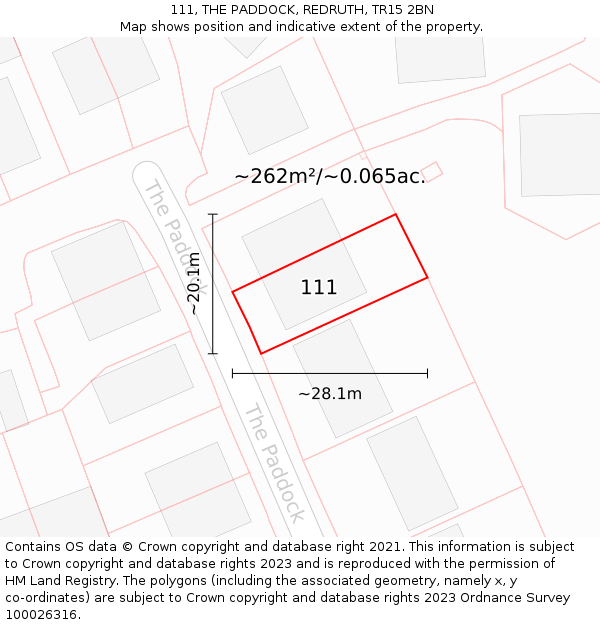 111, THE PADDOCK, REDRUTH, TR15 2BN: Plot and title map