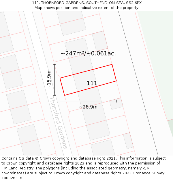 111, THORNFORD GARDENS, SOUTHEND-ON-SEA, SS2 6PX: Plot and title map