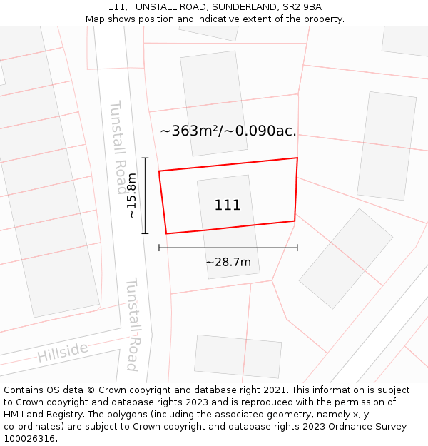 111, TUNSTALL ROAD, SUNDERLAND, SR2 9BA: Plot and title map