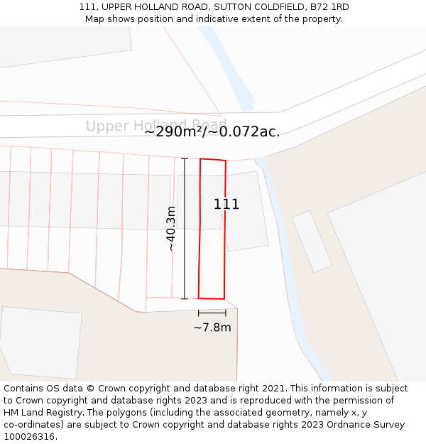 111, UPPER HOLLAND ROAD, SUTTON COLDFIELD, B72 1RD: Plot and title map