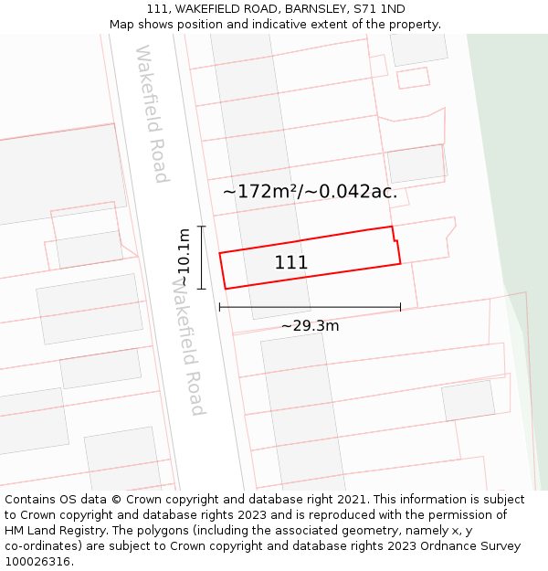 111, WAKEFIELD ROAD, BARNSLEY, S71 1ND: Plot and title map