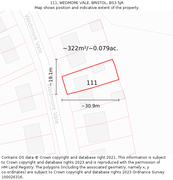 111, WEDMORE VALE, BRISTOL, BS3 5JA: Plot and title map