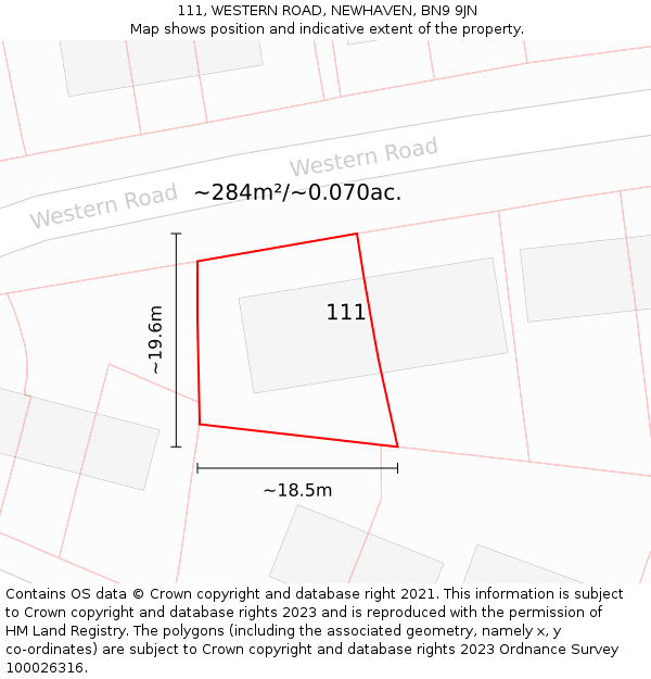 111, WESTERN ROAD, NEWHAVEN, BN9 9JN: Plot and title map