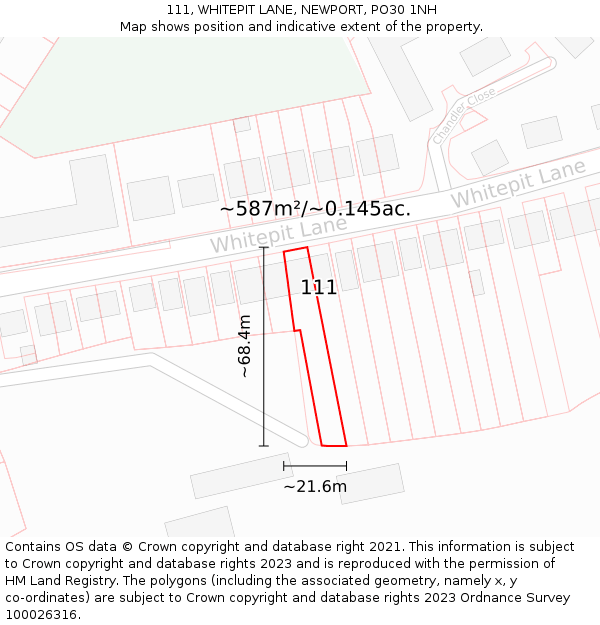 111, WHITEPIT LANE, NEWPORT, PO30 1NH: Plot and title map