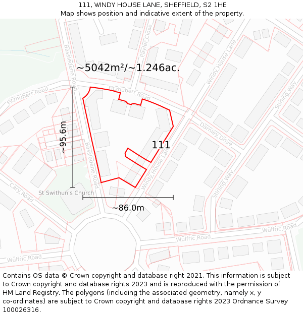 111, WINDY HOUSE LANE, SHEFFIELD, S2 1HE: Plot and title map