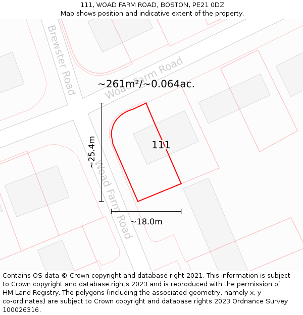 111, WOAD FARM ROAD, BOSTON, PE21 0DZ: Plot and title map