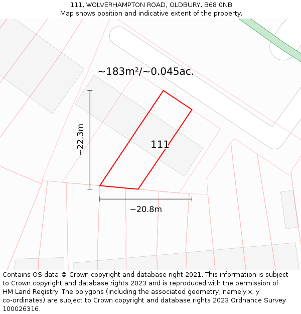 111, WOLVERHAMPTON ROAD, OLDBURY, B68 0NB: Plot and title map