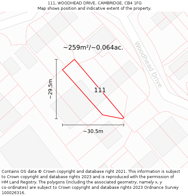 111, WOODHEAD DRIVE, CAMBRIDGE, CB4 1FG: Plot and title map