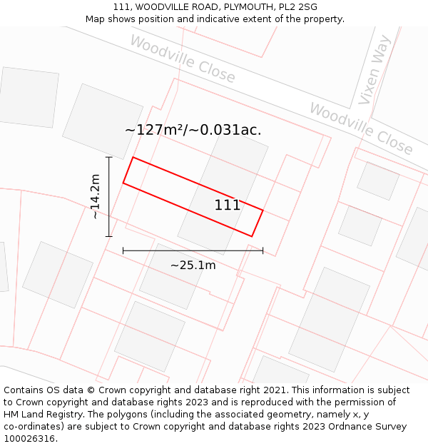 111, WOODVILLE ROAD, PLYMOUTH, PL2 2SG: Plot and title map