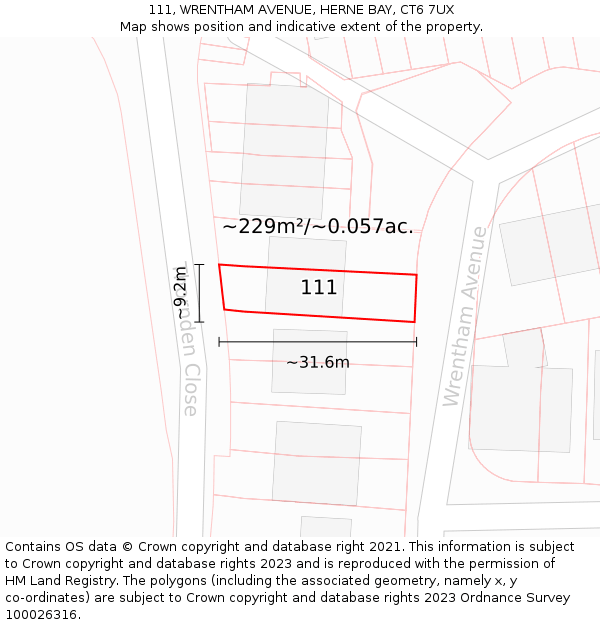 111, WRENTHAM AVENUE, HERNE BAY, CT6 7UX: Plot and title map