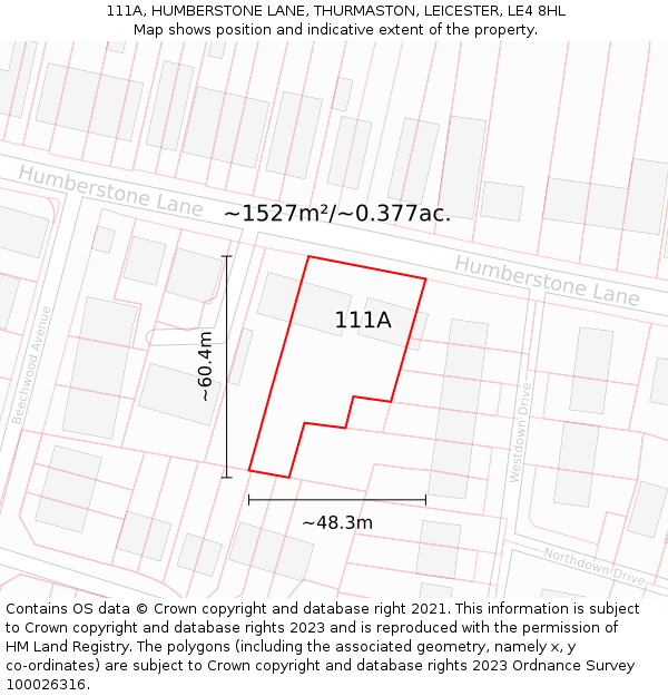 111A, HUMBERSTONE LANE, THURMASTON, LEICESTER, LE4 8HL: Plot and title map