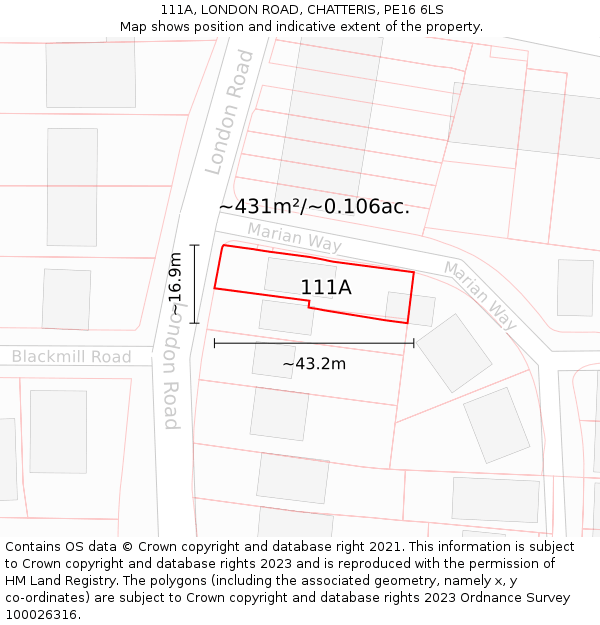 111A, LONDON ROAD, CHATTERIS, PE16 6LS: Plot and title map