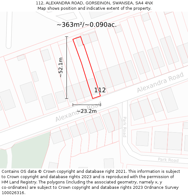 112, ALEXANDRA ROAD, GORSEINON, SWANSEA, SA4 4NX: Plot and title map