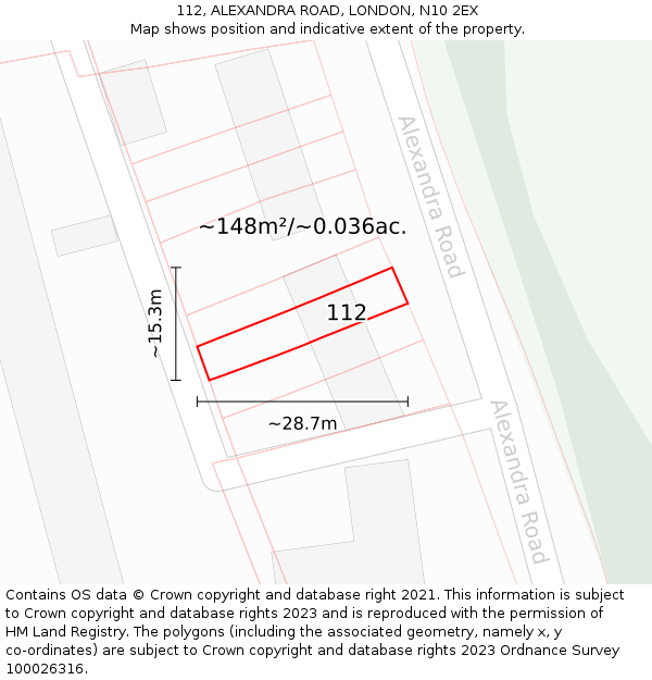 112, ALEXANDRA ROAD, LONDON, N10 2EX: Plot and title map