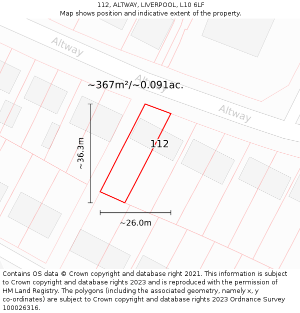 112, ALTWAY, LIVERPOOL, L10 6LF: Plot and title map