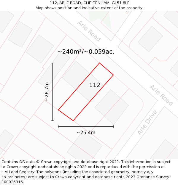 112, ARLE ROAD, CHELTENHAM, GL51 8LF: Plot and title map