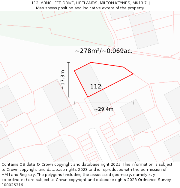 112, ARNCLIFFE DRIVE, HEELANDS, MILTON KEYNES, MK13 7LJ: Plot and title map