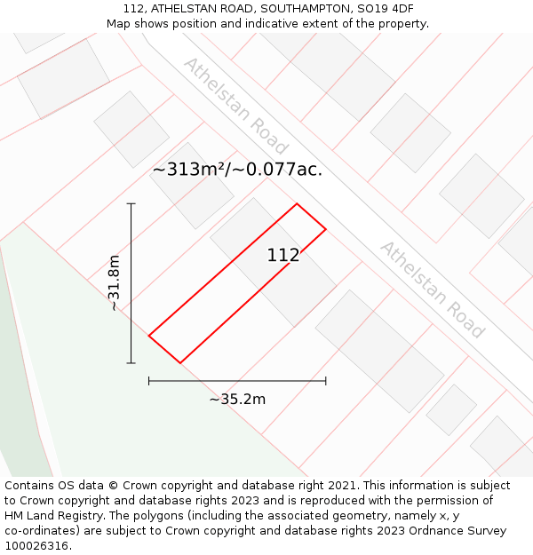 112, ATHELSTAN ROAD, SOUTHAMPTON, SO19 4DF: Plot and title map