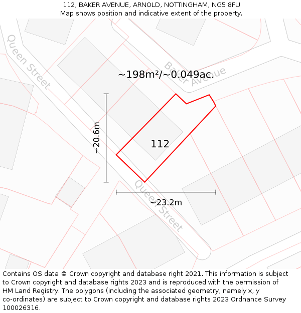 112, BAKER AVENUE, ARNOLD, NOTTINGHAM, NG5 8FU: Plot and title map