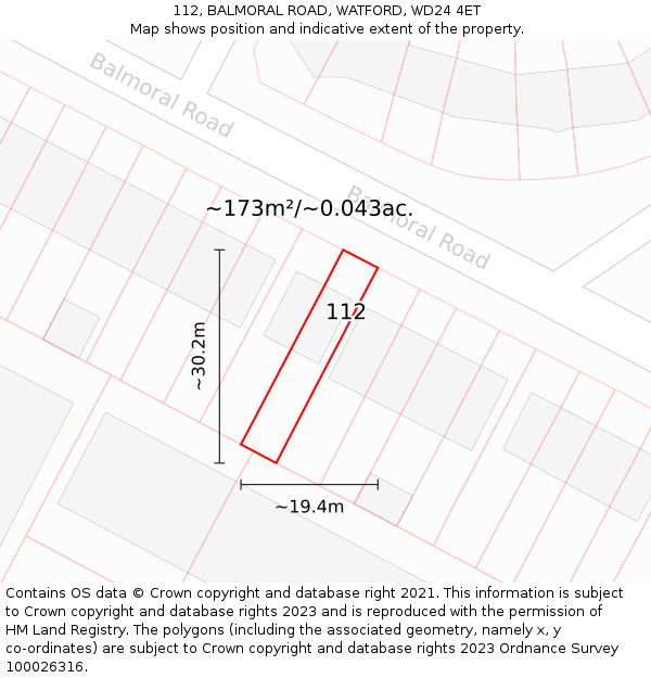 112, BALMORAL ROAD, WATFORD, WD24 4ET: Plot and title map