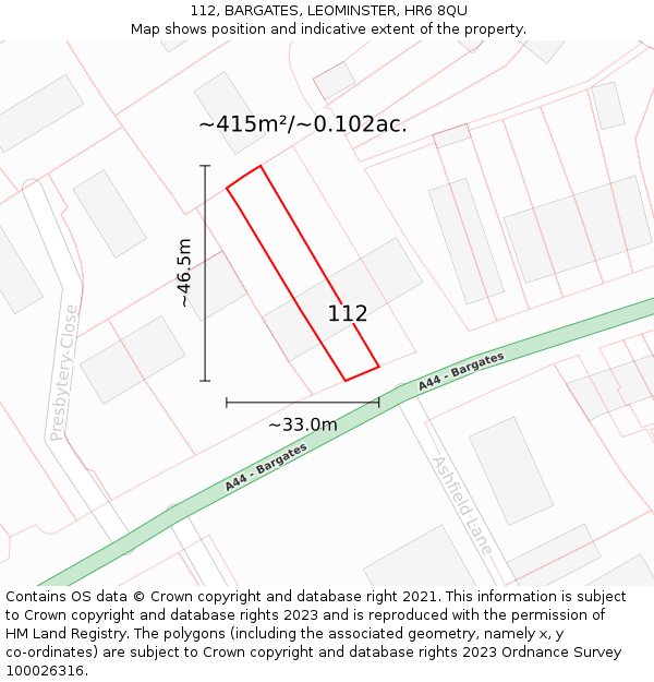 112, BARGATES, LEOMINSTER, HR6 8QU: Plot and title map