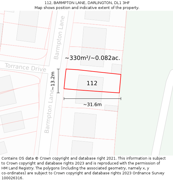 112, BARMPTON LANE, DARLINGTON, DL1 3HF: Plot and title map