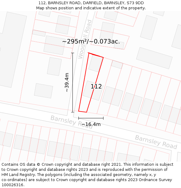 112, BARNSLEY ROAD, DARFIELD, BARNSLEY, S73 9DD: Plot and title map