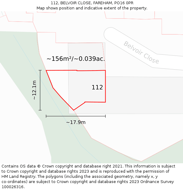 112, BELVOIR CLOSE, FAREHAM, PO16 0PR: Plot and title map