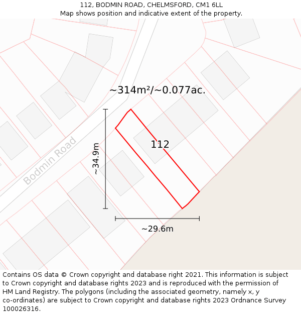 112, BODMIN ROAD, CHELMSFORD, CM1 6LL: Plot and title map