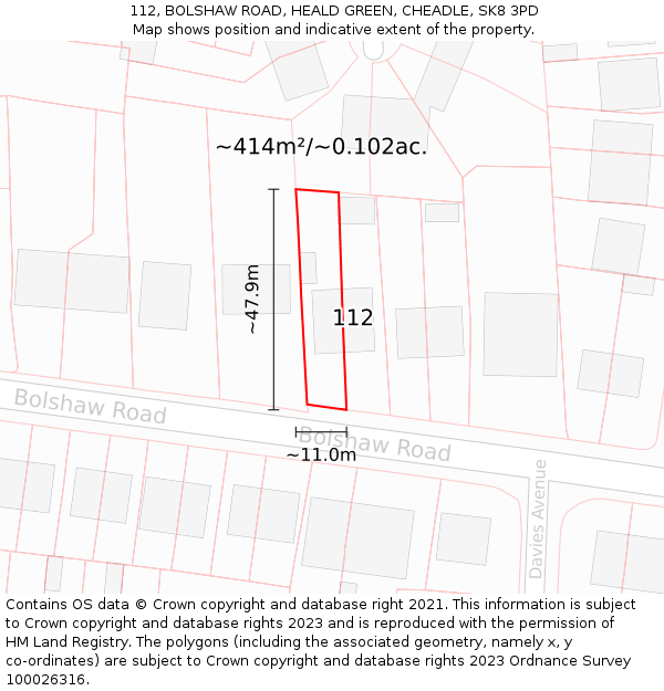 112, BOLSHAW ROAD, HEALD GREEN, CHEADLE, SK8 3PD: Plot and title map