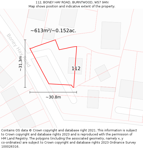 112, BONEY HAY ROAD, BURNTWOOD, WS7 9AN: Plot and title map