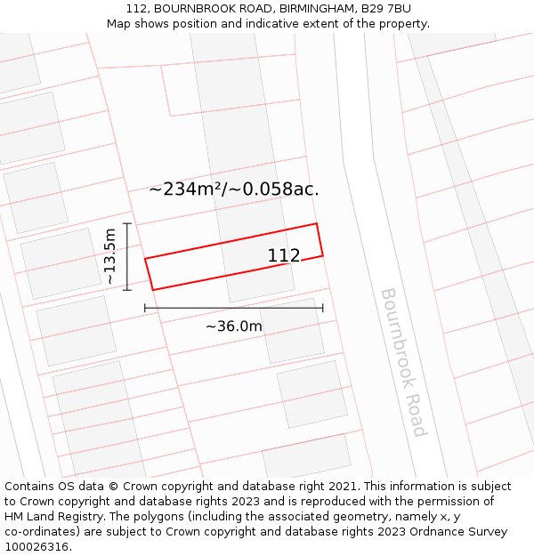 112, BOURNBROOK ROAD, BIRMINGHAM, B29 7BU: Plot and title map